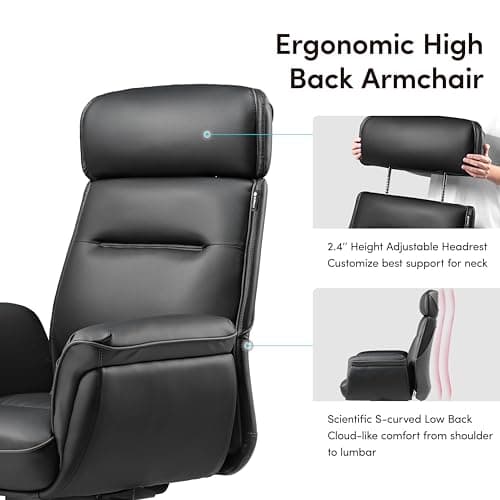 EUREKA ERGONOMIC Chaise de Bureau, Fauteuil Bureau Ergonomique, Chaise de Bureau Confortable avec accoudoirs et Appui-tête réglable, Siège Extra Doux et Confortable, Noir