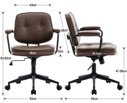 Wahson Chaise de Bureau à roulettes en Cuir PU Fauteuil de Bureau Erconomique Réglable en Hauteur Chaise Bureau Cuir,Marron