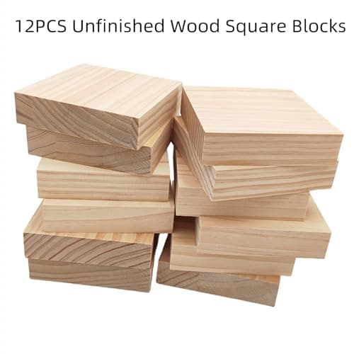 Lot de 12 blocs carrés en bois brut pour travaux manuels, 10 x 10 x 2,5 cm, planches vierges en bois de pin pour sculpture sur bois, dessous de verre en bois, peinture et gravure