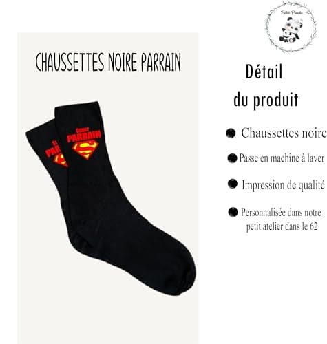 Paire de Chaussettes Noires 'Super Parrain' - Cadeau Original pour Parrain, Noël, Anniversaire, Fête des Parrain - Chaussettes Confortables et Douces pour Tous les Jours