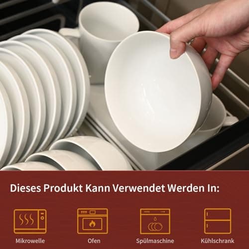 WishDeco Lot de 4 Bols à Céréales, Bols à Soupe 600ml, Bols Petit Déjeuner en Porcelaine, Bols Blancs pour Dessert, Pâtes, Nouilles, Riz, Salade, Fruits