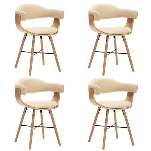 Décoshop26 Lot de 4 chaises de Salle à Manger Cuisine Design Moderne synthétique crème et Bois courbé CDS021464