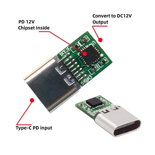 xiwai USB 3.1 Type C USB-C Femelle vers DC 12V 4.8x1.7mm Adaptateur PD Emulator Trigger 90 Degree Angled