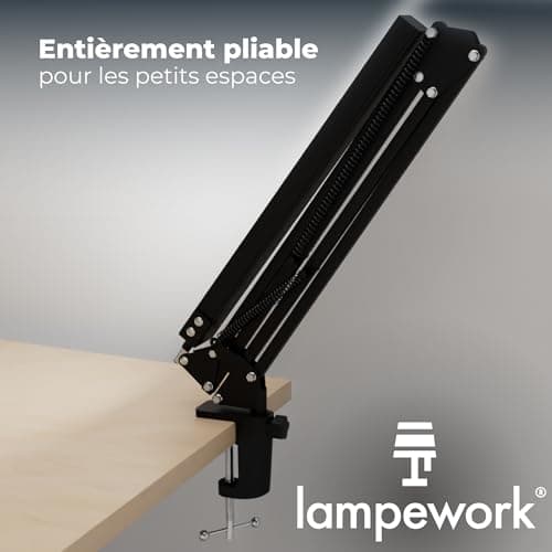 lampework Lampe de Bureau LED Puissante - Lumière Ajustable avec Bras Articulé et Pince - Éclairage Professionnel en Aluminium - Lampe LED Dimmable avec Modes de Couleur pour Bureau, Lit et Table