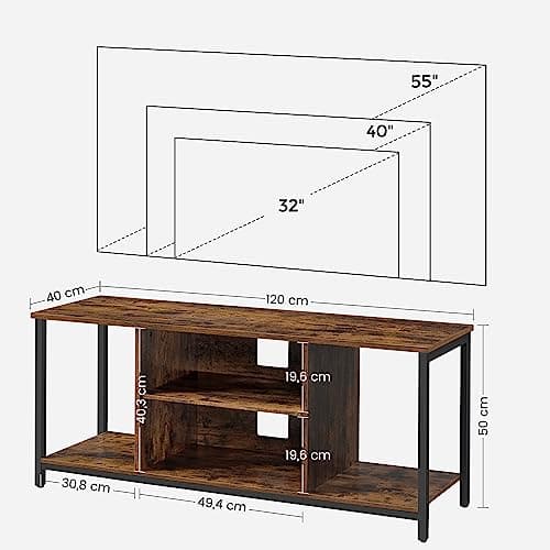 VASAGLE LTV060B01 Meuble TV pour TV Jusqu’à 152 cm (60"), avec étagères Ouvertes, Console TV pour Salon, Salle de Divertissement Marron Rustique/Noir