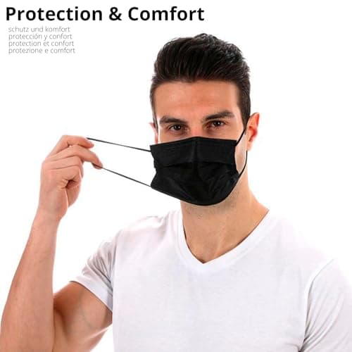 102 pcs Masque Chirurgical IIR usage Médical | Approuvé CE, 3 couches (BFE>99%), Protection Certifiée | Jetable - non Réutilisable, Confortable, taille Adulte, Couleur Noir