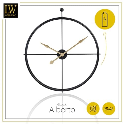 LW Collection Horloge Murale Alberto Noir avec Aiguilles dorées 80 cm - Grande Horloge Murale Industrielle en Métal - Horloge Murale Moderne - Mouvement Silencieux - Horloge Silencieuse