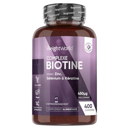 Biotine Avec Kératine, Sélénium et Zinc Complement Alimentaire - 400 Comprimés Végans Pour +1 An - Pour La Croissance Des Cheveux, Ongles et la Barbe - D-Biotine Avec Kératine Pour Femmes et Hommes