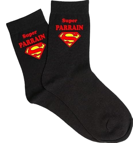 Paire de Chaussettes Noires 'Super Parrain' - Cadeau Original pour Parrain, Noël, Anniversaire, Fête des Parrain - Chaussettes Confortables et Douces pour Tous les Jours