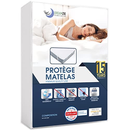 Protege Matelas 160x200 cm Imperméable Oeko TEX par Dreamzie - Alese 160x200 en Coton Respirant avec 4 Coins Elastiques