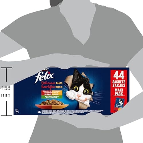 FELIX | Délicieux Duos | en Gelée | Chat Adulte | Sélection de la Campagne aux Légumes | Sachets Fraîcheurs | 44x85g