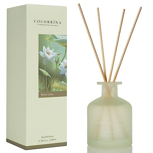 Cocorrína diffuseur de Parfum - Lotus Blanc 200ml parfums d'intérieur avec bâtonnets Diffuseur Reed d'huiles essentielles pour la Chambre à Coucher, la Salle de Bain, l'étagère et Le Bureau