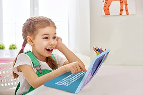 Lexibook, La Reine des Neiges, Ordinateur Portable éducatif bilingue Anglais/français, Écran Couleurs, Jouet pour Enfant avec 130 activités d'apprentissage, Jeux et Musique, Bleu/Violet, JC798FZi1