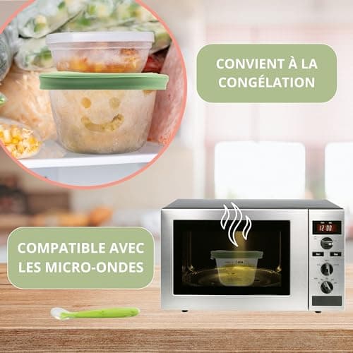 HELLO HIPPO® Lots de 6 Petit Pots en verre Bébé 180ml - Idéaux pour Compotes, Purées et Fruits, Hermétiques et Pratiques avec Graduation, Cuillère Incluse - Parfaits pour les Repas de Bébé