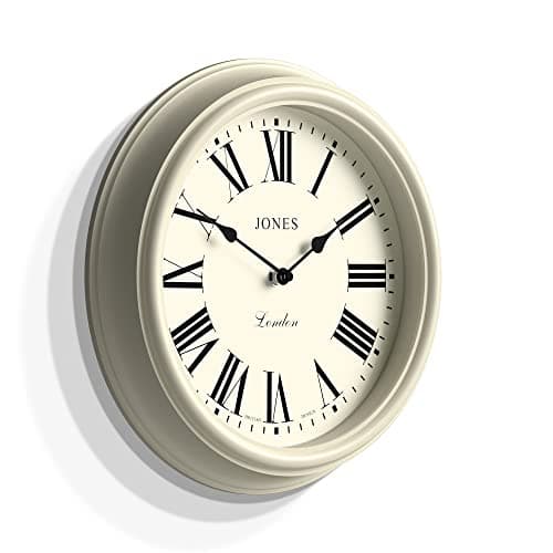 JONES CLOCKS® Horloge Murale Venetian – Horloge Murale Ronde – Design Traditionnel Classique – Horloge de Cuisine – Horloge de Salon – Boîtier décoratif (Blanc/Chiffres Romains)