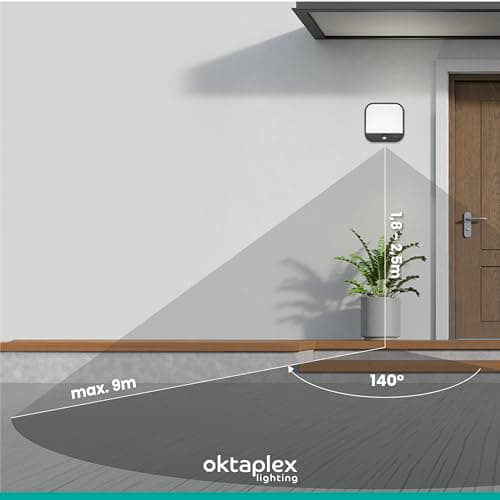 oktaplex lighting Cera Lampe murale d'extérieur avec détecteur de mouvement IP54 3000 K blanc chaud 1850 lm Anthracite 19,5 W 230 V