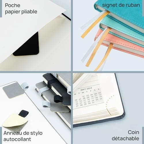 POPRUN Agenda de Poche 2025 A6 Semainier 16 x 10,5 cm - Couverture Souple en PU Cuir, Petit Agenda, D'Jan 2025 à Déc 2025-12 Mois, Signet à 2 rubans, Papier Certifié FSC® 100 g/m2, Rose