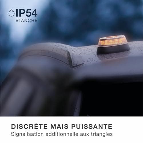 PMK GRUPO - Lumière d'urgence V16 homologuée DGT | Balise signalisation danger pour voiture [Visibilité 1 Km] avec base magnétique et lampe torche
