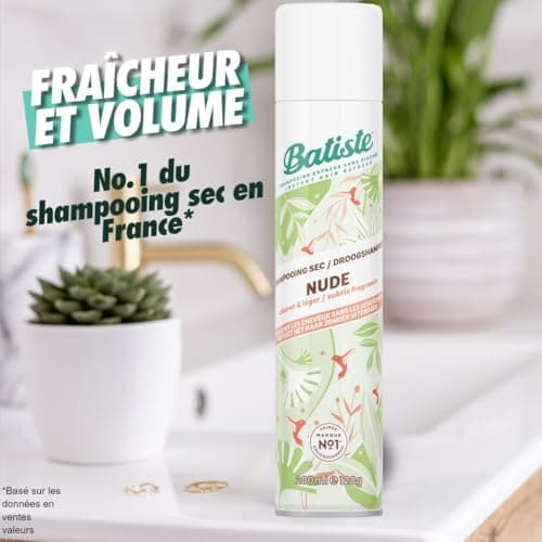 Batiste Shampooing Sec, Nude, Rafraichit les Cheveux et Apporte du Volume, Parfum Frais et Léger, Absorbe Excès de Sebum, Sans Rinçage, 200ml