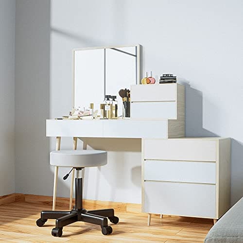 Casaria® Lot de 2 tabourets de Bureau Blanc pivotant 360° Hauteur réglable 46-60 cm avec roulettes Rembourrage 10 cm