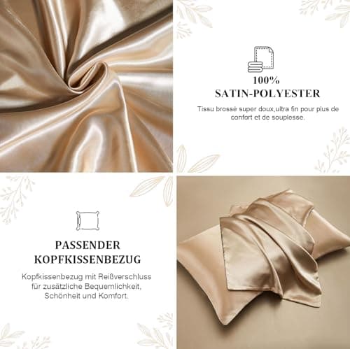 Tospass Housse de Couette Satin 200x200 Dorée Beige Gris Satinée Parure Linge de lit Adulte 2 Personnes Uni Soie Soyeux Brillant Ensemble Literie avec Fermeture éclair et 2x65x65cm Taies d'oreiller
