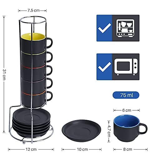 MIAMIO - 6 x 75 ml Ensemble tasses à expresso en grès tasse expresso en céramique tasse a cafe expresso - Le Papillon Collection (Colore)