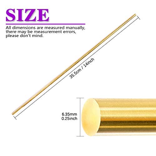 Swpeet Lot de 2 barres rondes en laiton massif de 6,35 mm de diamètre, 35,6 cm de long, parfaites pour divers arbres, essieux miniatures, maquettes d'avions, modèles de bateaux, voitures miniatures