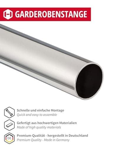 Portemanteaux chromé Tube de penderie 25 mm rond incl. 2 Pièces Stock de tube penderie NEUF Longueurs 1000 jusqu'à 2000 mm - fabriqué en Allemagne - 2000mm