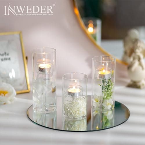 Inweder Bougeoir en Verre Lot de 3 Supports pour Bougies Chauffe-plat Bougeoir Décoratif Photophore Verre pour Mariage Fête Centre de Table Décor d'intérieur Convient aux Bougies Chauffe-plat Standard