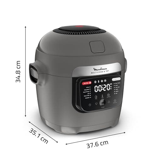 Moulinex Multicook & Fry, multicuiseur et air fryer intégré, 12programmes, Cuisson sur 2 niveaux, Départ différé, Capacité 6L, Gris Hippo, MZ730BF0