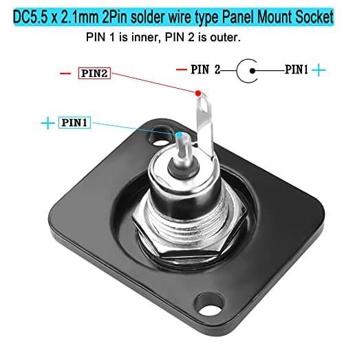 QIANRENON 5.5mm*2.1mm Panneau Montage Adaptateur DC 5.5*2.1mm Femelle à 2Pin Soude Terminal Connecteur DC5521 Soudure Prise, XLR Panneau/D Panneau Montage, pour Sécurité Caméra TV Décodeur Lampe LED