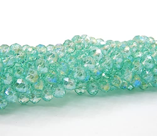 Lot de 65 perles en cristal tchèque de Bohême - 8 x 6 mm - Perles tchèques à facettes, rondes, en verre CZ - Vert aqua AB