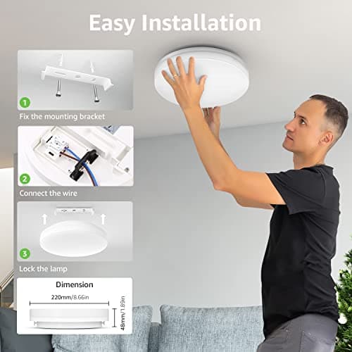 Lepro Plafonnier LED 15W, Luminaire Plafonnier Étanche IP54 Blanc Chaud 3000K 1500LM, Angle de Faisceau 120 °, Plafonnier LED Idéal pour Salle de Bain, Balcon, Couloir, Cuisine, Salon(Φ22)