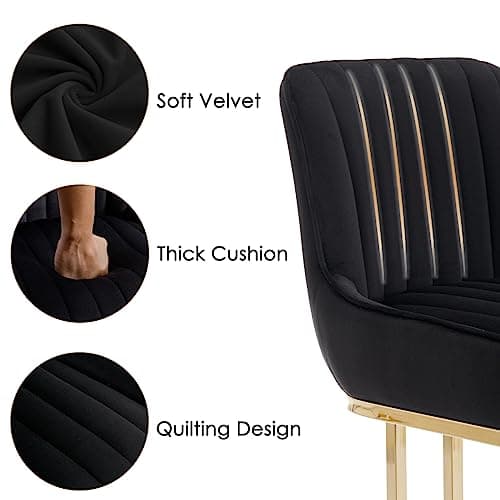 Wahson Chaises Salle à Manger Lot de 2 Chaises de Salle à Manger en Velours Chaise de Cuisine avec Pied Doré, Chaise Salle a Manger Moderne avec Coussin Épais, Noir