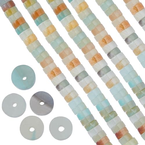 SUNNYCLUE 1 boîte de 236 pièces de Perles de Pierres Précieuses Plates de 6 mm, Perles de Pierre Heishi, Pierres Précieuses D'Énergie de Guérison en Vrac, Perles D'Espacement D'Amazonite en Vrac pour