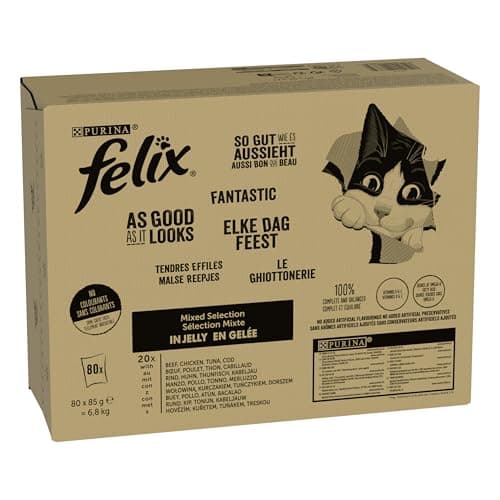 Felix Tendres Effilés Sélection Mixte : Bœuf, Poulet, Thon, Cabillaud - 80x85g