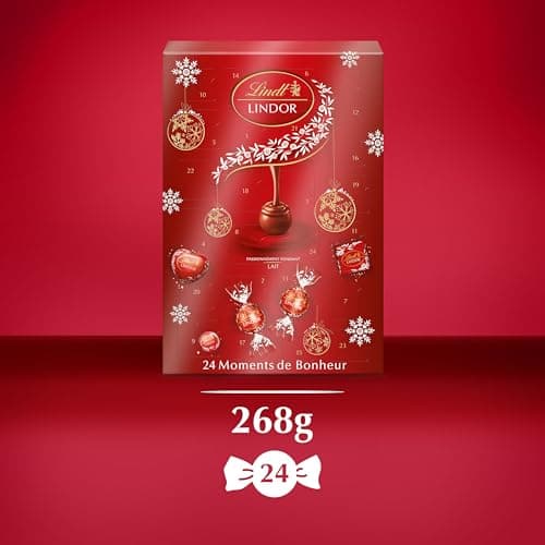 Lindt - Calendrier de l'Avent LINDOR - Assortiment de Chocolats au Lait - Cœur Fondant - Idéal pour Noël, 268g
