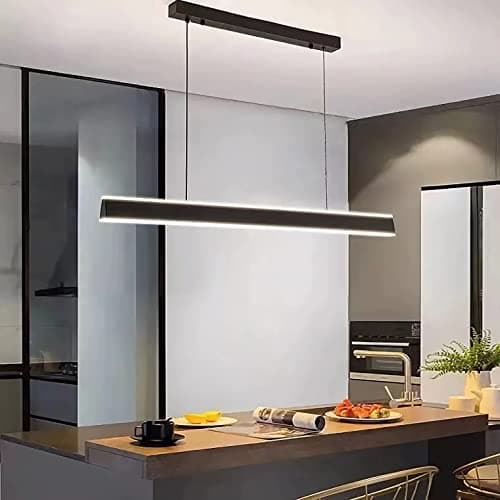 LED dimmable lampe à suspension table à manger lampe à suspension moderne avec télécommande lampe à suspension LED Restaurant Bureau bureau bureau salon cuisine lumière (Noir, L80cm)