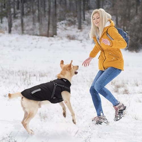 Manteau Chien avec Harnais Intégré, Manteaux d'hiver pour Chien Chaud en Polaire Impermeable, Veste Chien Hiver avec Réfléchissante pour Petits, Moyens et Grands Chiens