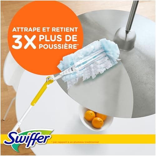 Swiffer Plumeau Duster Attrape et Retient 25 Recharges Dépoussiérantes, Attrape Et Retient 3 Fois Plus De Cheveux Et Poussière Qu’Un Plumeau Ordinaire