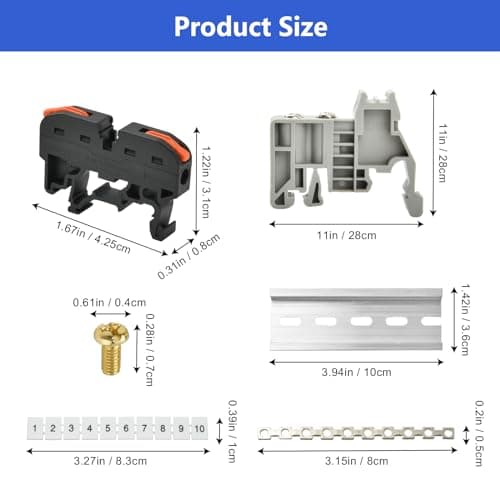 40 Pièces Kit de Bornier de Rail Din Electrique, Bornes à Vis pour Rail Din, Noir Bornier de Connecteur de Rail pour Projets de Bricolage CâBlage Rapide Enfichable