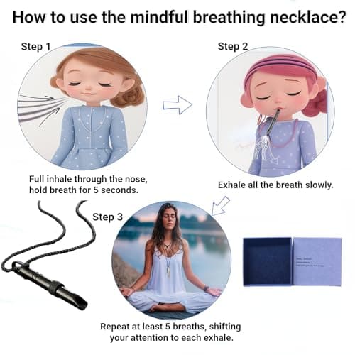 Zilynhom Collier de respiration, accessoires de méditation pour la pleine conscience, soulagement de l'anxiété et du stress, se calmer, changer d'attention, relaxation (Black)