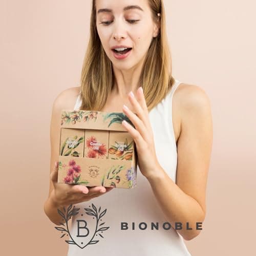 Bionoble Coffret Cadeau Femme Naturel et Bio 3x100ml - Huile de Ricin, Huile d'Argan et Huile de Jojoba Bio - Soins pour le visage, le corps et les cheveux - Idée cadeau anniversaire pour femme