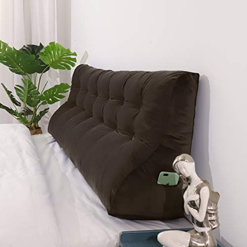Johnear Coussin de Dossier Haut rembourré pour canapé lit Dossier Grand Triangle, Double Boutonnage Oreiller lit Coussin de Lecture, Coussin Lombaire, Coussin de Dos en Velours (Brun 180cm)