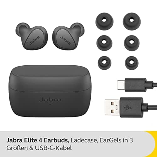 Jabra Elite 4 - Écouteurs sans Fil Bluetooth à réduction de Bruit Active - Discrets et Confortables, Lecture Tap Spotify, Google Fast Pair, Microsoft Swift Pair et Bluetooth Multipoint - Gris foncé