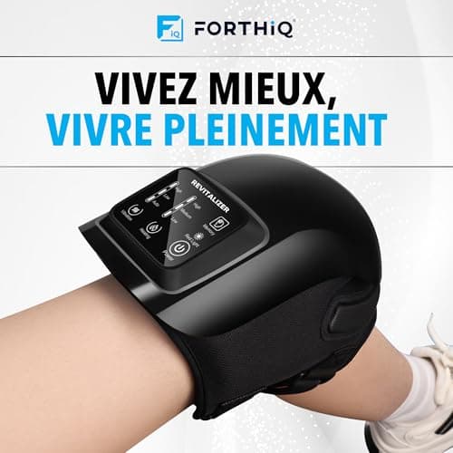 FORTHiQ Pro+ Massage Genoux avec Chaleur et Lumière Rouge, 6-en-1: Chaleur, Lumière Rouge à Double Longueur d'Onde et Vibration – Sans Fil, Portable, Rechargeable, Fonction Mémoire, Bandes Ajustables