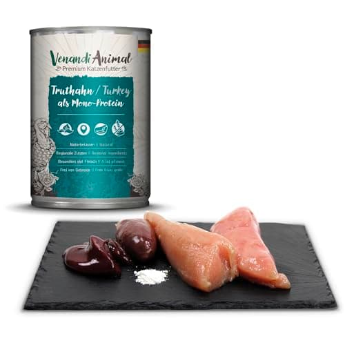 Venandi Animal Premium Nourriture Humide pour Chats, Pack d'essai II, Poulet + Lapin, Veau, Dinde, 6 x 400 g, sans céréales et Naturel, 2.4 kg