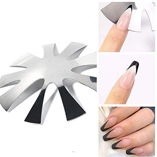 ISAKEN French Manucure Pochoir Cutter Acier inoxydable, French Sourire Ligne Coupe Edge Tondeuse Métal Modèle Dongle pour Gel UV Acrylique Modelage, pour DIY, Salons de Manucure, Argent