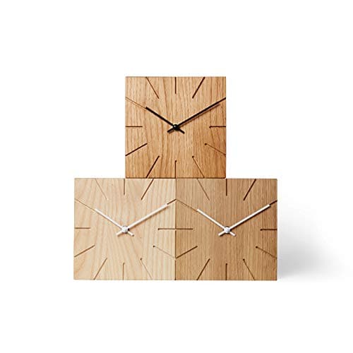 Natuhr Horloge de Table Murale en Bois de chêne - Beam - 17 x 17 cm (Aiguilles Noires en chêne huilé, Mouvement à Quartz)