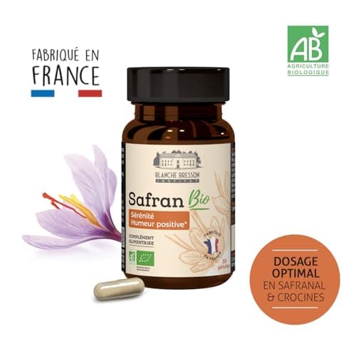 BLANCHE BRESSON - Safran Bio - TDAH Adultes - Sérénité & Humeur Positive - Anti-Stress, Stabilité Mental & Émotionnelle - Dosage Optimal 30mg - 1 Prise/Jour - Cure de 30 jours - Fabriqué en France